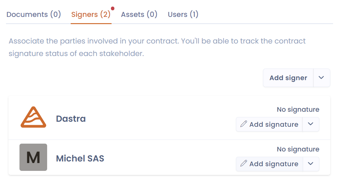 Assign signatories to your contract