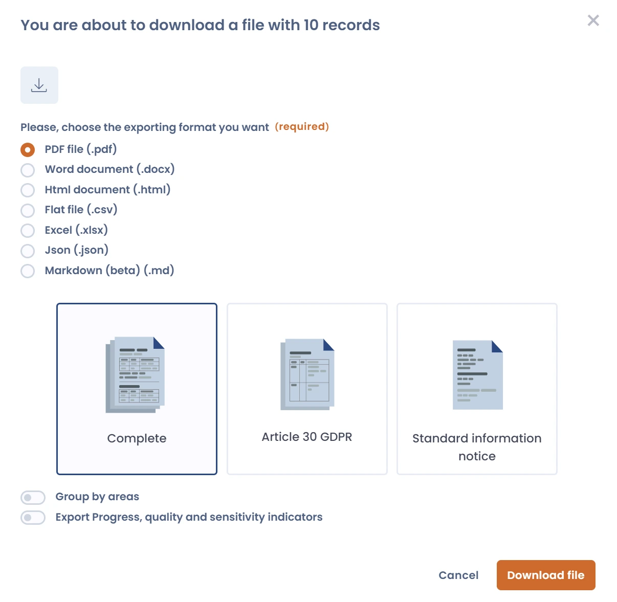 Exports in article 30 format and more